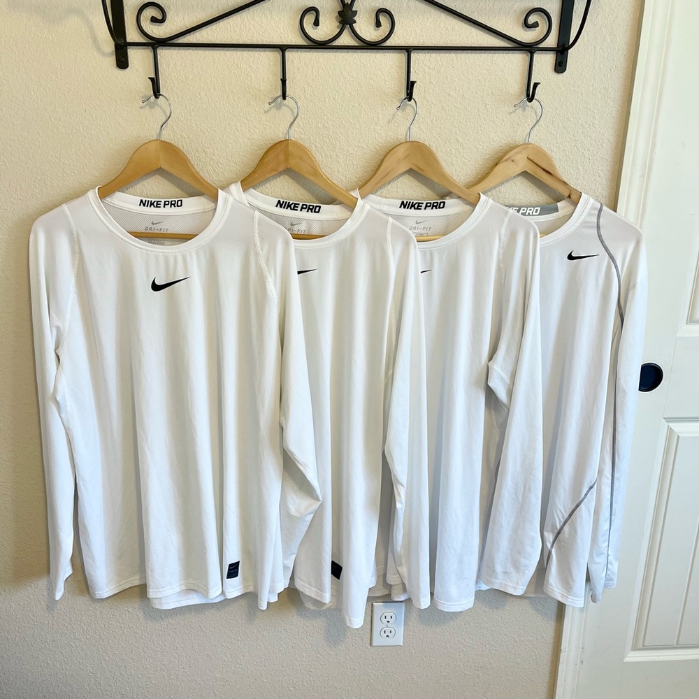 Nike Pro Men's White Long Sleeve Shirts (4) XXL